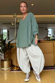 Made in Italy Cooper Needlecord Scoop Dip Back Top Soft Khaki